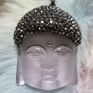 Rose Quartz Hand Carved Buddha Pearl Necklacklace 12 In